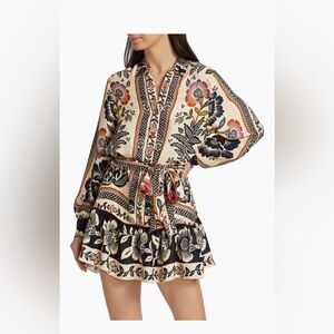 Farm Rio Dress Tiered Belted Floral Mini-Dress medium